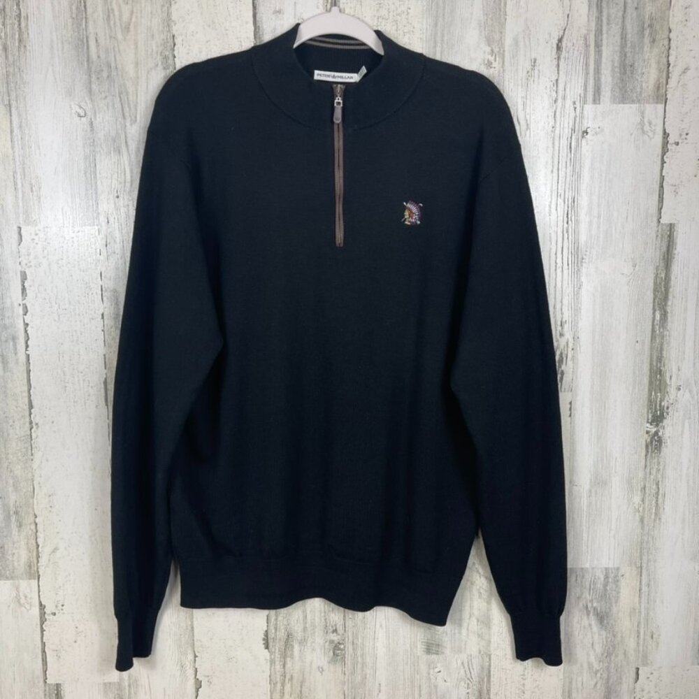 Peter Millar 1/4 zip sweater 100% Merino Wool black size L quiet luxury golf